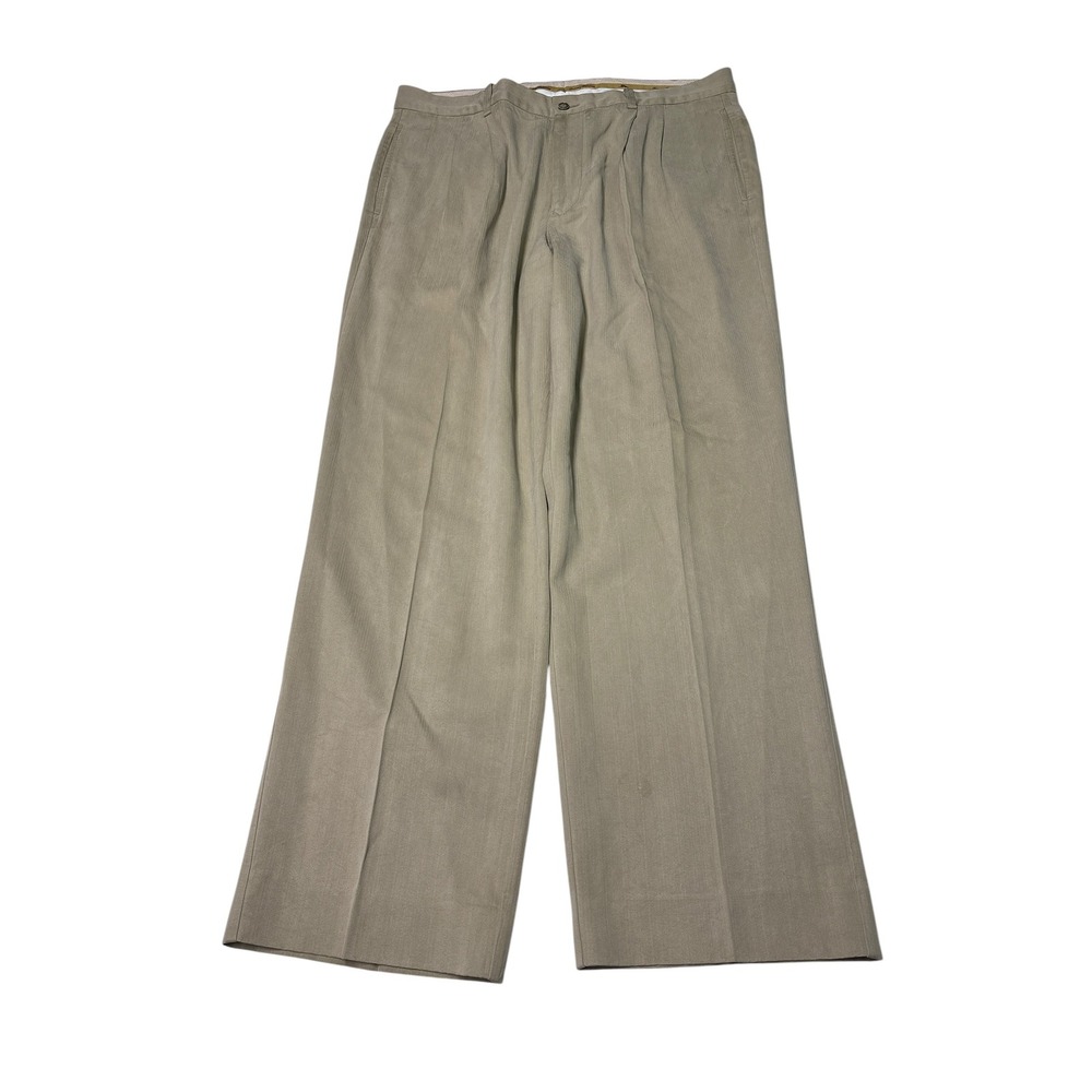 Tommy Bahama Mens 35x30 Silk Bamboo Herringbone Pleated Wide Leg Pants Taupe